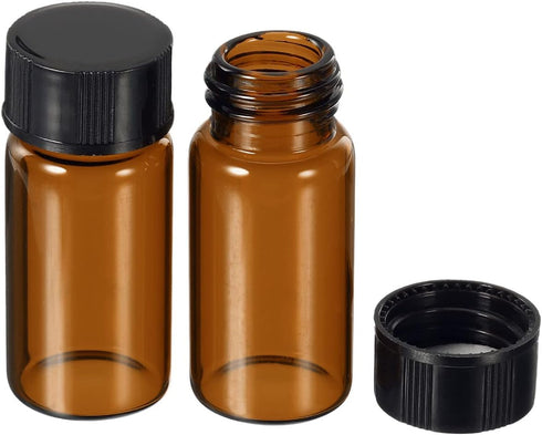 PATIKIL 5mL Reagent Media Bottle, 10 Pack Round Glass Storage Bottles Plastic Screw Cap for Lab Home, Brown...