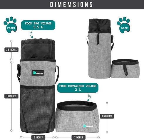 PetAmi Travel Dog Food Bag Pet Collapsible Dog Bowls Set, Dog Kibble Bag, Pet Food Water Bowls for Dogs Cats, Foldable Waterproof Dog Camping Bowl...