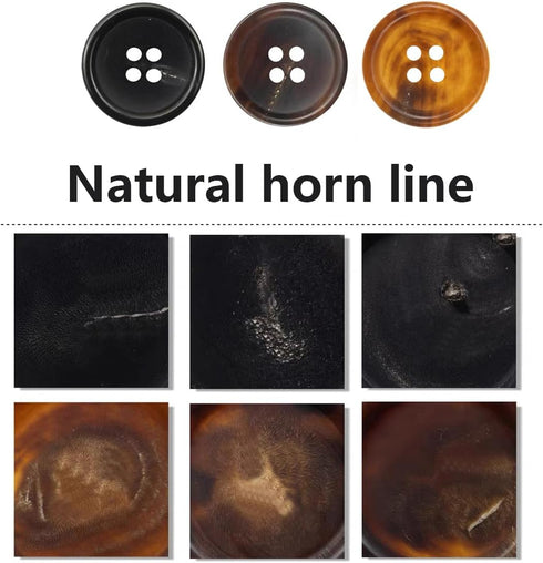14 Pieces Natural Real Horn Buttons Set for Blazer and Suit, 20mm 15mm Genuine Buffalo Buttons Set for Men Women's Jacket Coat Uniforms Black...