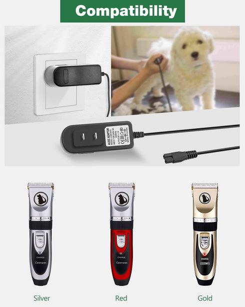 5V Power Cord Replacement Ceenwes Dog Clippers Charger for Low Noise Pet Clippers Rechargeable Dog Trimmer Cordless Pet Grooming Tools JOVNO 5V 1A...