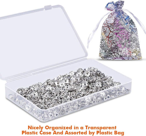 Paxcoo 600pcs 12 Style Silver Spacer Beads Jewelry Bead Charm Spacers for Jewelry Making Bracelets Necklace...
