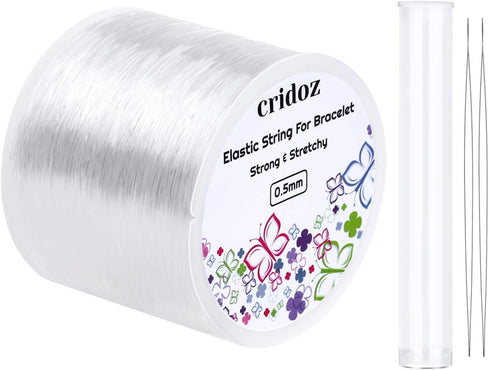 Stretchy String for Bracelets, Cridoz 0.5mm Clear Elastic String Stretch Cord Bracelet String with 2 Pcs Beading Needles for Seed Beads, Pony Bead...