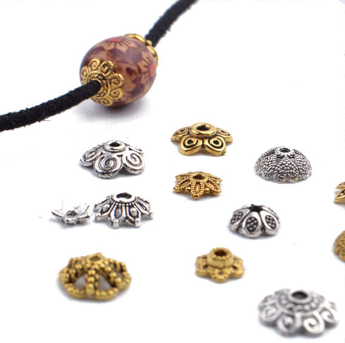 100g (200-350pcs) Mixed Metal Flower Bead Caps Spacer Beads Bali Style Jewelry Findings for DIY Crafting Jewelry Making, Antique Gold and Antique ...