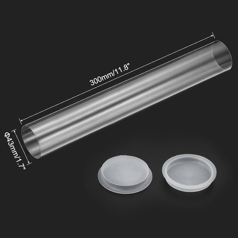 PATIKIL 11.8"L x 1.7"Dia Clear Storage Tubes, 1Pcs PC Plastic Transparent Hollow Round Rigid Tube with Cap for Beads Bath Salt Container Wedding P...