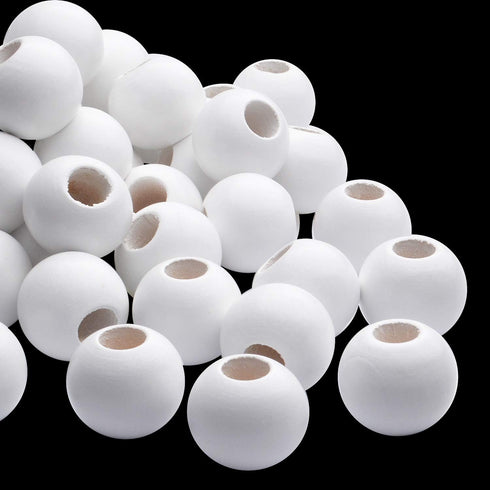 Wooden Spacer Beads - Jumbo 10mm & 25mm Round Balls, White - 50 Pieces for Handmade Decorations & Jewellery...