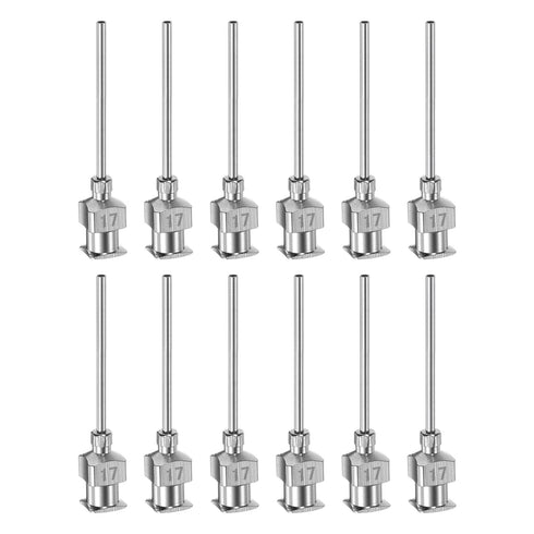 12pcs 17Gauge Stainless Steel Dispensing Needles, 1" All Metal Glue Needle Tube Blunt Tips Luer Lock for Thick Liquids, Ink, Glue, Lab Use...