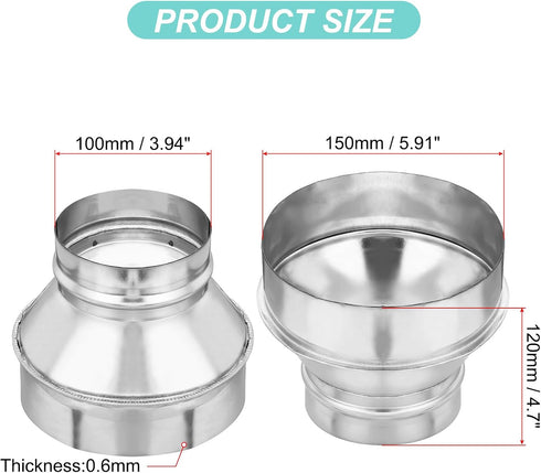 PATIKIL 6 Inch to 4 Inch Duct Reducer, Galvanized Steel Air Ducting Pipe Vent Hose Reducer Increaser Round Dryer Ventilation Coupler for HVAC Duct...