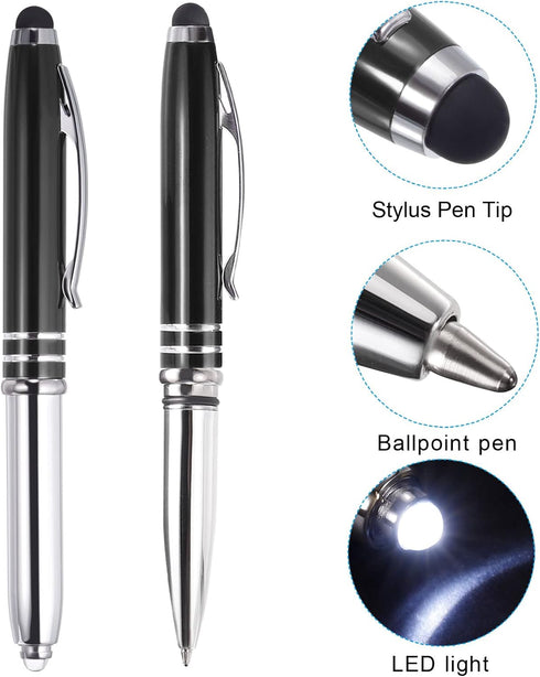 PATIKIL Ballpoint Pen with Stylus Tip and LED Flashlight, 5 Pack 3 in 1 Metal Pen Black Ink 1.0mm Medium Point Stylus Pen for Touch Screens, Black...