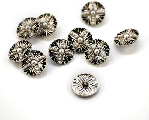 20 pcs Faux Pearls Inlaid Retro Pattern Enamel Openwork Metal Shank Sewing Buttons - 18mm - 23/32"...