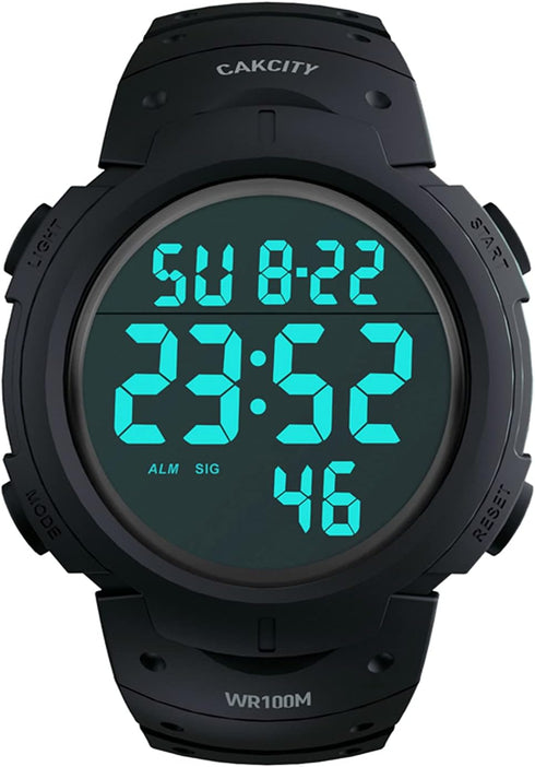 CakCity Digital Sport Watches for Men Waterproof 100M Wrist Watches with Alarm Stopwatch LED Large Display Black - Upgraded Version...
