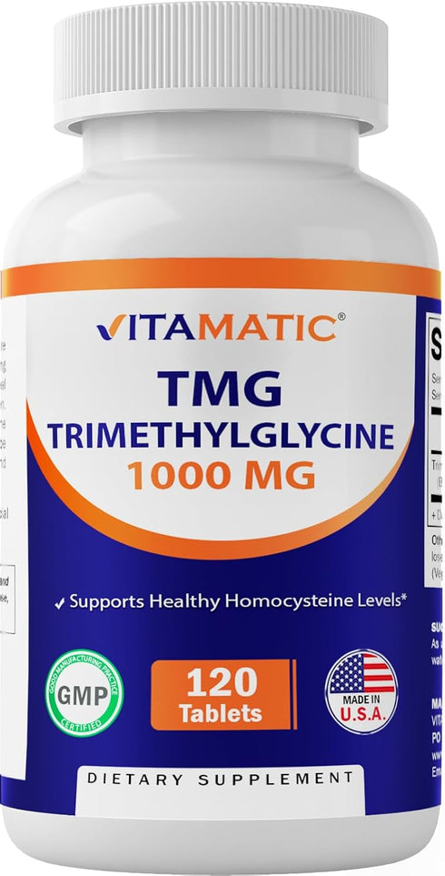 Vitamatic TMG Supplements 1000mg - Trimethylglycine - Betaine Anhydrous - 120 Tablets - 120 Servings - Non-GMO & Gluten Free...