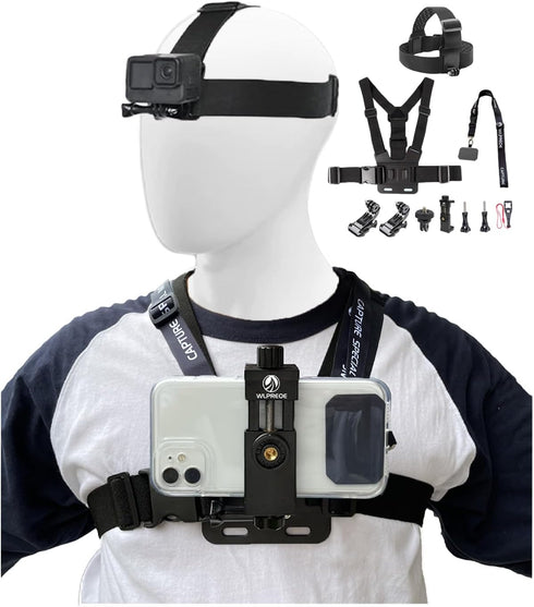 Phone Chest Mount Harness & Head Strap for All iPhones - Hands Free for POV/VLOG - Anti-slip & Water-resistant Accessories Kit for Immersive Filmi...