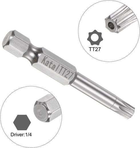 2pcs TT27 Star 7 Point Screwdriver Bit 1/4" Hex Shank 2" Length Magnetic Security Torx Screw Driver Power Tool...