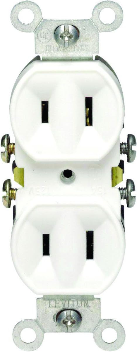 Leviton 223-W 15 Amp, 125 Volt, Duplex Receptacle, Residential Grade, Non-Grounded, White...