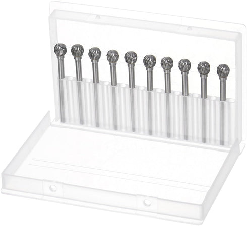10pcs Carbide Rotary Burrs 1/8" (3mm) Shank 1/4" (6mm) Head Double Cut Ball D Shape Die Grinder Bits Rasp Files for Metal Wood Plastic Polishing E...