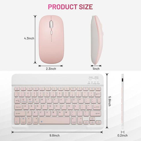 Bluetooth Keyboard and Mouse Combo Rechargeable Portable Wireless Keyboard Mouse Set for Apple iPad iPhone iOS 13 and Above Samsung Tablet Phone S...