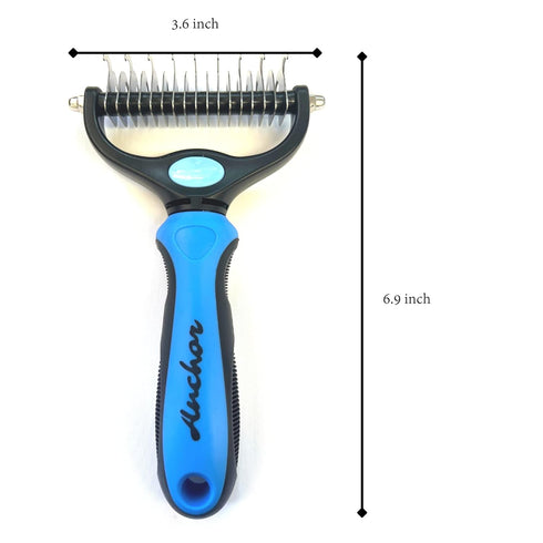 ANCHOR Pet Grooming Brush-Double Sided Shedding and Dematting Undercoat Rake Comb for Dogs and Cats, No More Nasty Shedding or Flying Hair (Blue),...