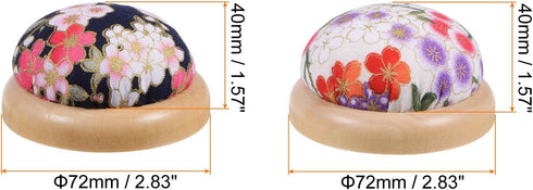HARFINGTON 2pcs Pin Cushion Wooden Base Japanese Style Round Pincushion Needle Holder for Sewing Quilting Needlework DIY Crafts...