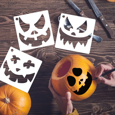 6” Pumpkin Face Stencils Halloween Stencils Reusable Pumpkin Carving Stencil for Painting on Wood Paper Window...