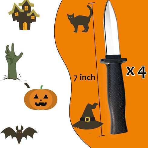 4 Pcs Retractable Knife Prop Fake Dagger Halloween Disappear Blade Trick Fake Knife Plastic Blade for Halloween Fools Day Party Favors...