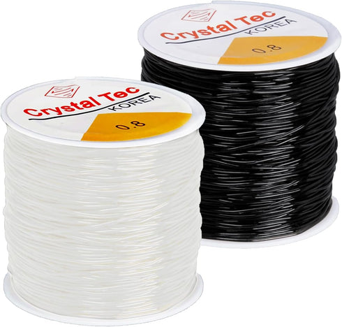 FQTANJU 2 Rolls 0.8MM Crystal Elastic Bracelet String, Stretchy Bead String Cord for Clay Beads Pony Beads Bracelets, Necklaces, Jewelry Making an...
