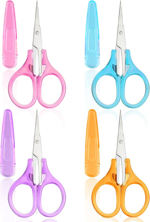 4Pcs Small Sewing Scissors Stainless Steel Detail Craft Scissors Set with Cap Portable Scissors for Paper Cutting Sewing Crafting Quilting...