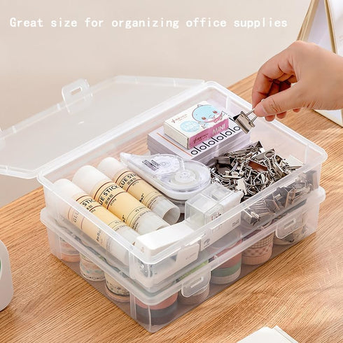Plastic Storage Containers with Latching Lid for Pencil Box, office supplies, Crayon, Crafts, (White Empty -2 pack)...
