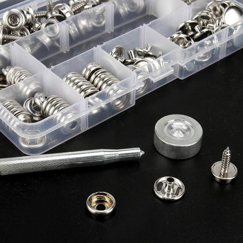 150 PCS Canvas Snap Kit with 2 Pcs Setting Tool, Marine Grade Stainless Steel 3/8" Socket Canvas Snap Button Fastener Kit and Upholstery Boat Cove...