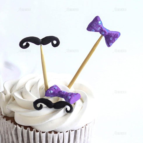 AUEAR, Set of 4 Mini Bow-Ties Necktie Mustache Silicone Mold for Fondant Cake Chocolate Candy Sugar Home Cupcake Decoration Baking Tools Pink...