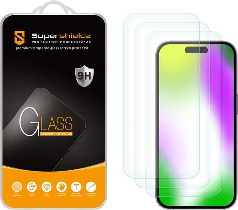 Supershieldz (3 Pack) Designed for iPhone 15 (6.1 inch) Tempered Glass Screen Protector, Anti Scratch, Bubble Free......