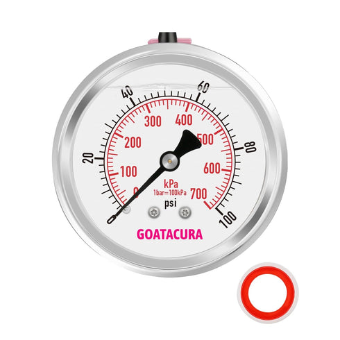 0-100psi/kpa Glycerin Filled Pressure Gauge, 2-1/2" Dial Size, Stainless Steel Case, with Vent Valve, 1/4" NPT Center Back Mount, 2-1-2% Accuracy,...