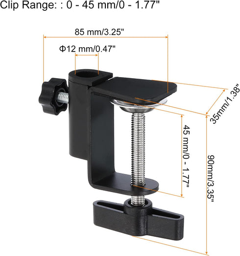 PATIKIL 0.49" Hole Dia. Desk Clamp, 2 Pcs Universal C-Clamp Base with Adjustable Screw for Microphone Mic Arm Table Lamp Mount Holder, Black...