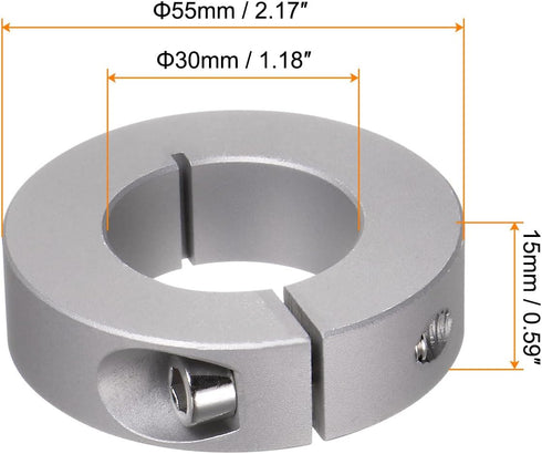 4pcs Shaft Collar 30mm Bore Aluminum Alloy Set Screw Split Clamp-On Collars, 55mm OD, 15mm Width, for Wheel Barrow Axle, Gearbox Assemblies, Machi...