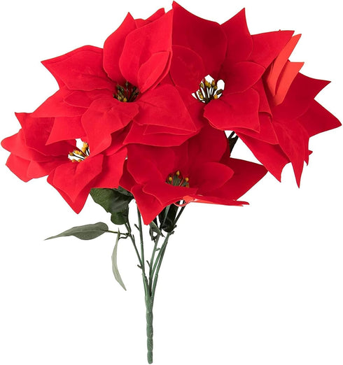 Juvale 4 Pack Poinsettias Artificial Christmas Flowers - Lifelike Red Poinsettias with Velvety Petals for Holiday Decor, Wreaths, and Centerpieces...