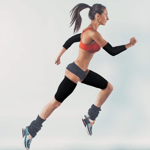 4 Pairs Slimming Arm Shaper and Thigh Slimmers Set, Elastic Compression Arm Shapers Upper Arm Sleeve Slimming Thigh Sleeves Thigh Wraps Slim for W...