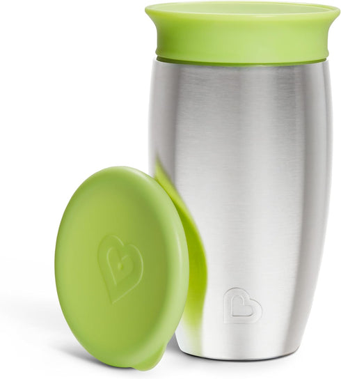 Munchkin Stainless Steel Sippy Cups for Toddlers 1-3, Spill Proof Miracle 360 Cup, Insulated, 10 Ounce, Green...
