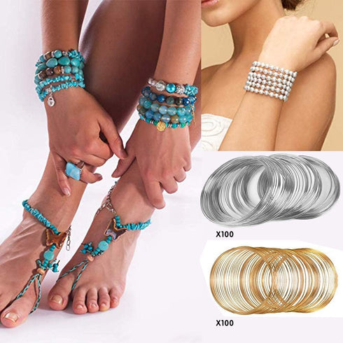 200Pcs Jewelry Beading Wire for Jewelry Making,Bracelet DIY Jewelry Craft Wire Memory Wire Cuff for Jewelry DIY White K,Gold(0.6 mm Thickness,6 cm...