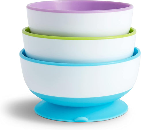 Munchkin Stay Put Suction Bowls for Baby and Toddler, 3 Pack, Blue/Green/Purple...