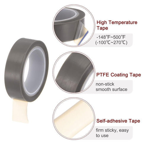 PTFE Film Tape Roll, 0.5" x 33 ft High Temperature Tape 0.06mm Thickness with Single Side Adhesive for Vacuum Sealer Machine, Hand Impulse Sealers...