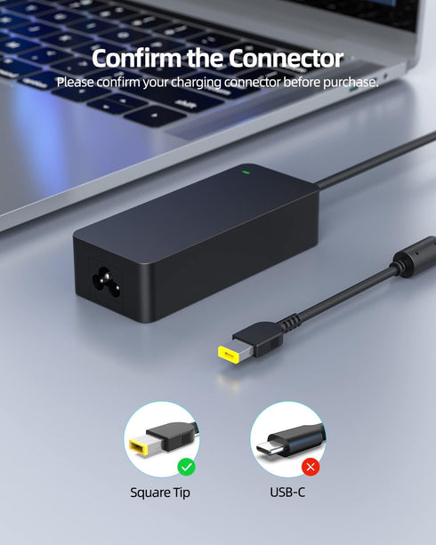Square Tip 90W AC Charger Fit for Lenovo ThinkPad X1 Carbon 4th 3rd 2nd Gen Laptop Power Supply Adapter Cord...