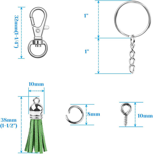 Keychain Tassles, Cridoz 300pcs Bulk Keychains Ring Set Includes 50pcs Tassels for Crafts, 50pcs Keychain Clips, 50pcs Key Chain Rings, 100pcs Jum...