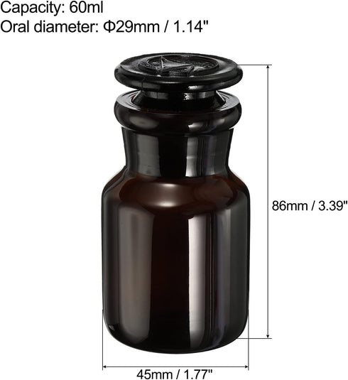 PATIKIL 60mL Reagent Media Bottle, 1Pcs Round Wide Mouth Glass Storage Bottle with Amber Cap for Chemistry Lab Universities Home, Amber...