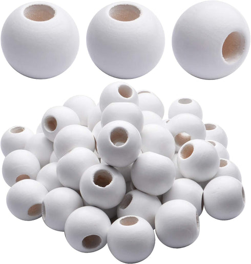 Wooden Spacer Beads - Jumbo 10mm & 25mm Round Balls, White - 50 Pieces for Handmade Decorations & Jewellery...