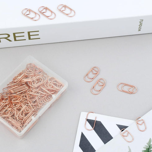 100 Pcs Love Heart Shaped Paper Clips, 0.78inch Cute Mini Paperclips for Office School Home Desk Organizers (Rose Gold)...