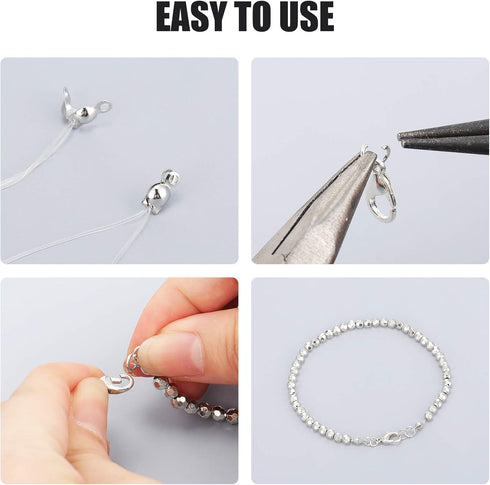 450 Pieces Jewelry Making Accessories Set Includes 200 Bead Tips Knot Covers 200 Open Jump Ring Connectors and 50 Lobster Claw Clasps for DIY Jewe...
