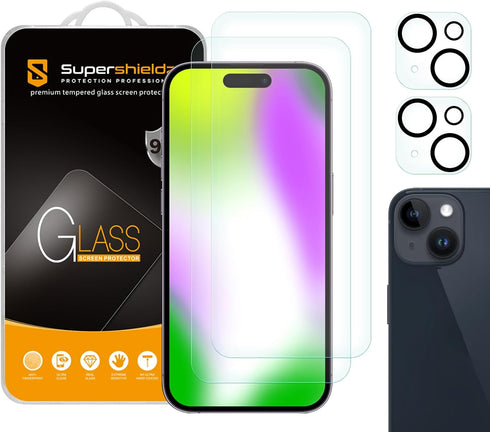 Supershieldz (2 Pack) Designed for iPhone 15 (6.1 inch) + Camera Lens Tempered Glass Screen Protector, Anti Scratch, Bubble Free......