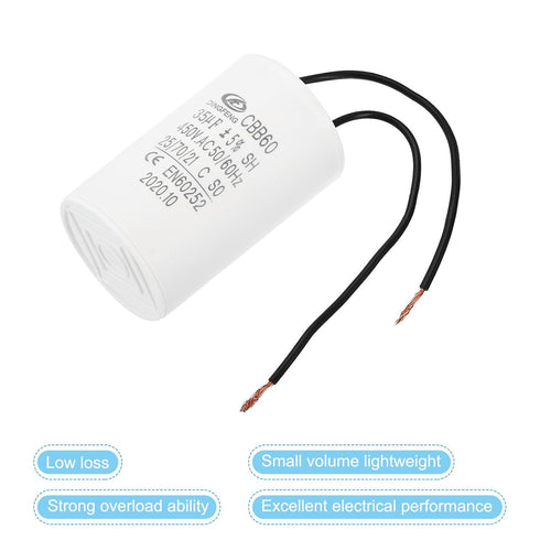 PATIKIL CBB60 35uF Running Capacitor,1Pcs AC 450V 50/60Hz Cylinder Bottom with 2 Wires 12cm for Washing Machine,Water Pump Motor Star,1.64 x 2.73i...