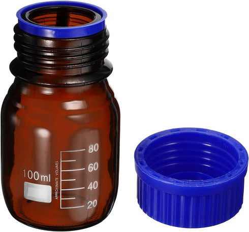 PATIKIL 100mL Reagent Media Bottle, 1Pcs Round Graduated Glass Storage Bottle Blue Screw Cap for Chemistry Lab Universities Home, Amber...