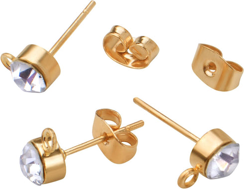 100pcs 5mm Rhinestone Earring Studs Hypoallergenic Earrings Posts with Loop and 100pcs Butterfly Earring Backs for DIY Earring Jewelry Making Supp...