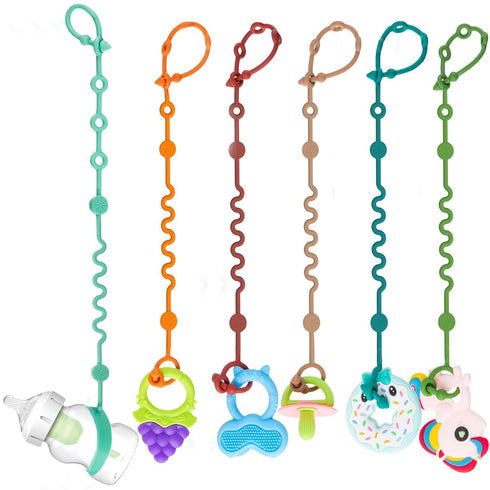 Toy Straps for Baby, 6pcs Adjustable Toy Holder for Stroller Accessories, Silicone Baby Tether Pacifier Clip, No Throw Baby Travel Essential Leash...